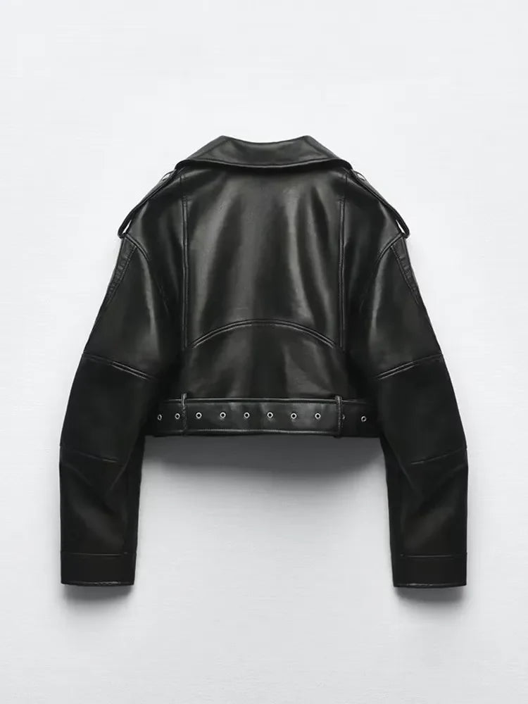 Damen Bikerjacke im kurzen Design mit Taillengürtel - J&B - 3 - Atelier-Zofia