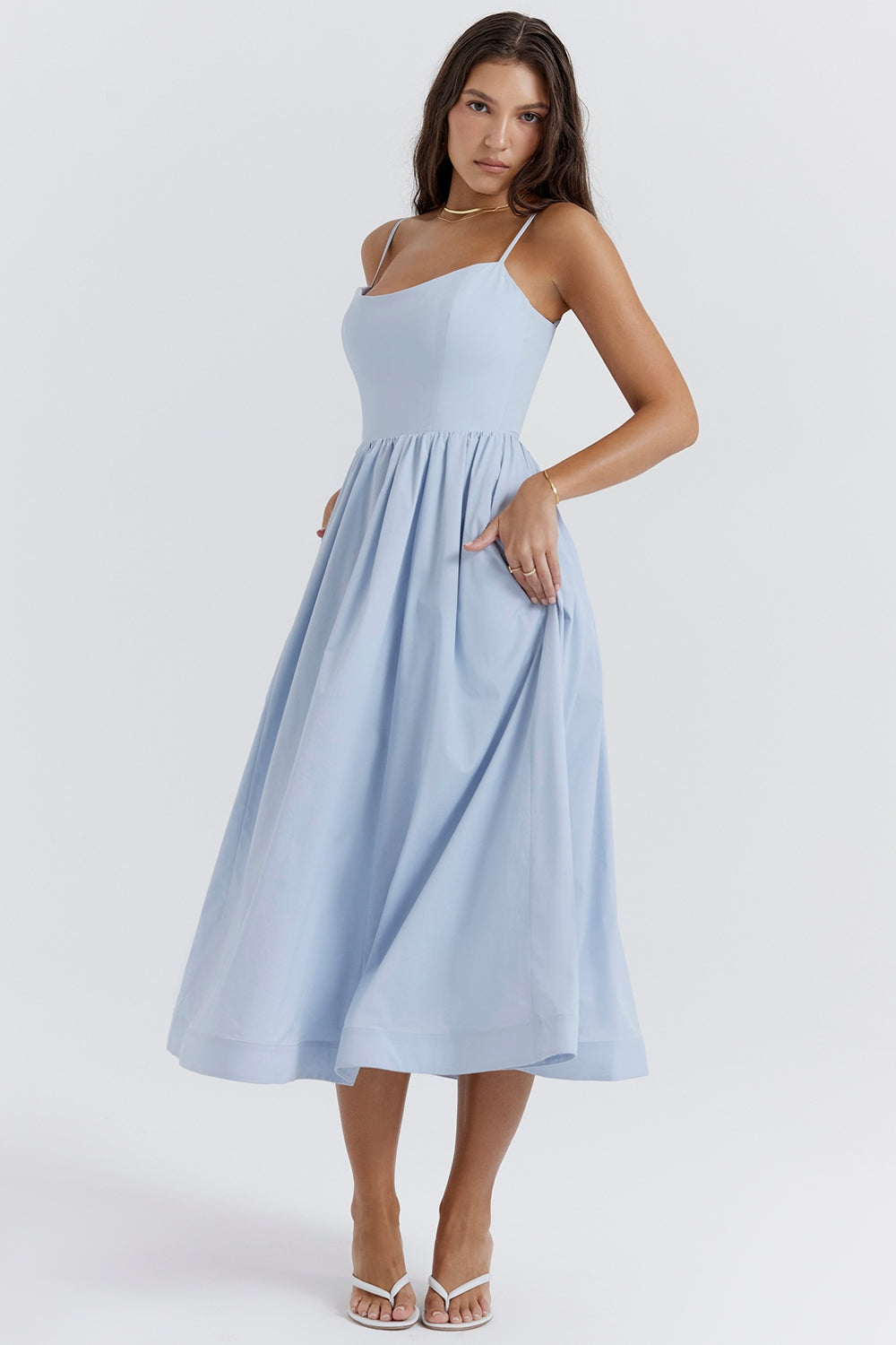 Midi Dress Women's Elegant Silhouette with Spaghetti Straps - Image 3