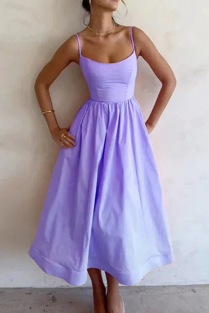 Midi Dress Women's Elegant Silhouette with Spaghetti Straps - Image 7