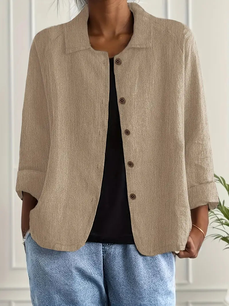 Button-Up Blouse Women's Relaxed Fit with Roll-Up Sleeves - Image 4