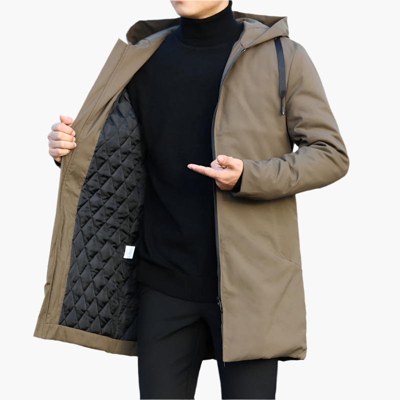 Moderne Herren Longjacke mit Kapuze und Reißverschluss - J&B - 8 - Atelier-Zofia