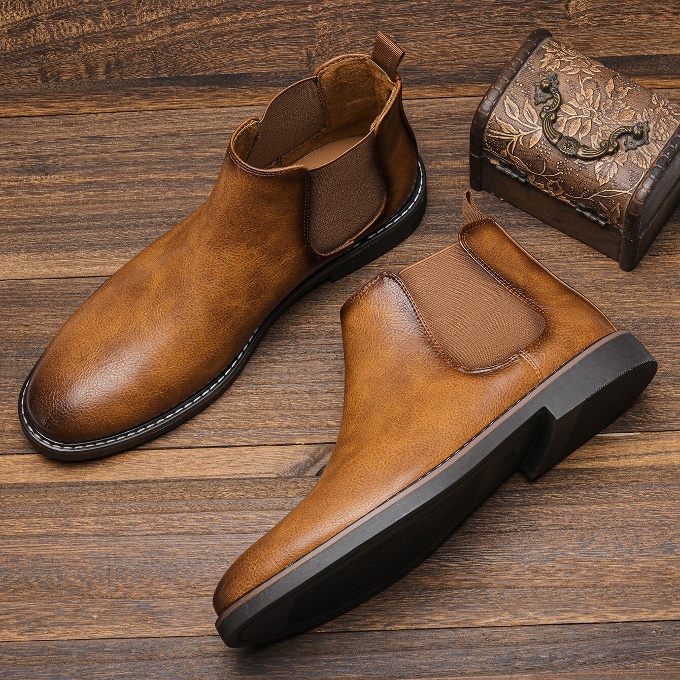 Herren Chelsea Boots in Braun mit bequemen elastischen Einsätzen - J&B - 2 - Atelier-Zofia