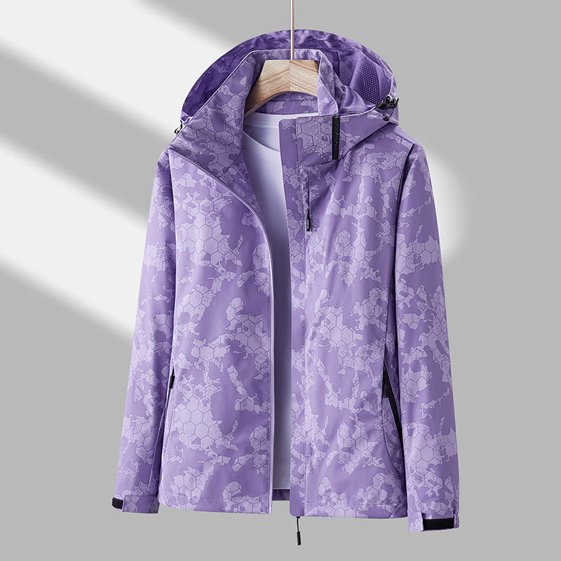Damen Windjacke mit Kapuze und floralem Design - J&B - 2 - Atelier-Zofia