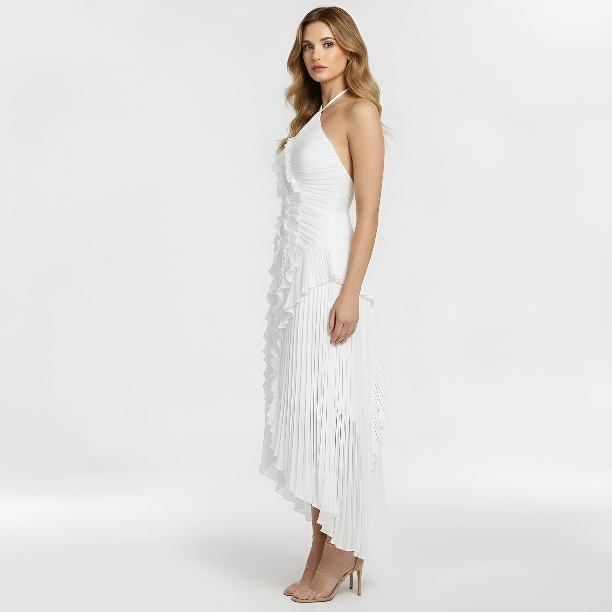 Ingrid – Elegant long dress with ruffles and pleats for Women - Image 2