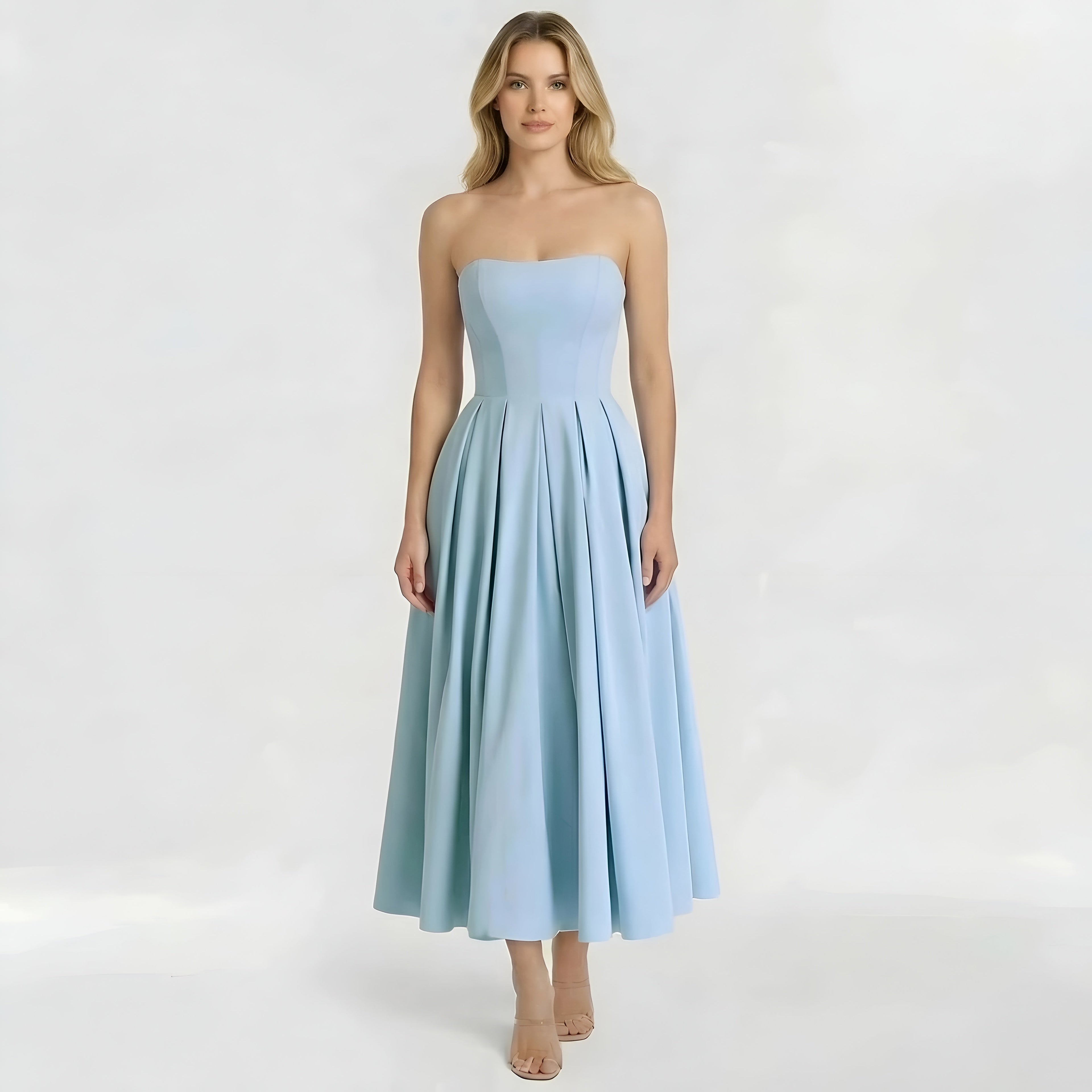 Gisela – Elegant strapless midi dress with full skirt for Women - Image 4