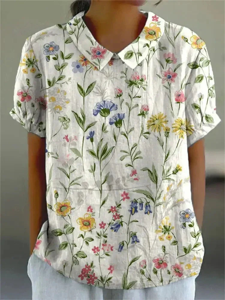 Mila – Florale Leinen Kurzarm Bluse