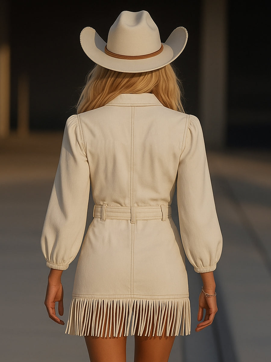 Lara – Western-inspiriertes Damen Mini-Kleid mit Fransen