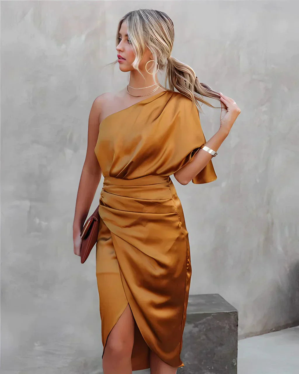 Alba – Drapiertes Asymmetrisches Midi-Kleid für Damen