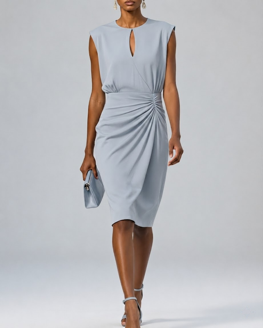 Laura – Elegantes Midi-Cocktailkleid mit Schlüssellochausschnitt für Damen