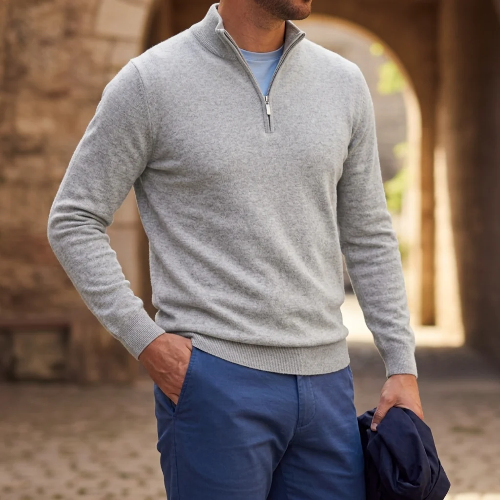 Pullover Herren mit Reißverschluss und strukturierter Optik | A&Z - 4 - Atelier-Zofia