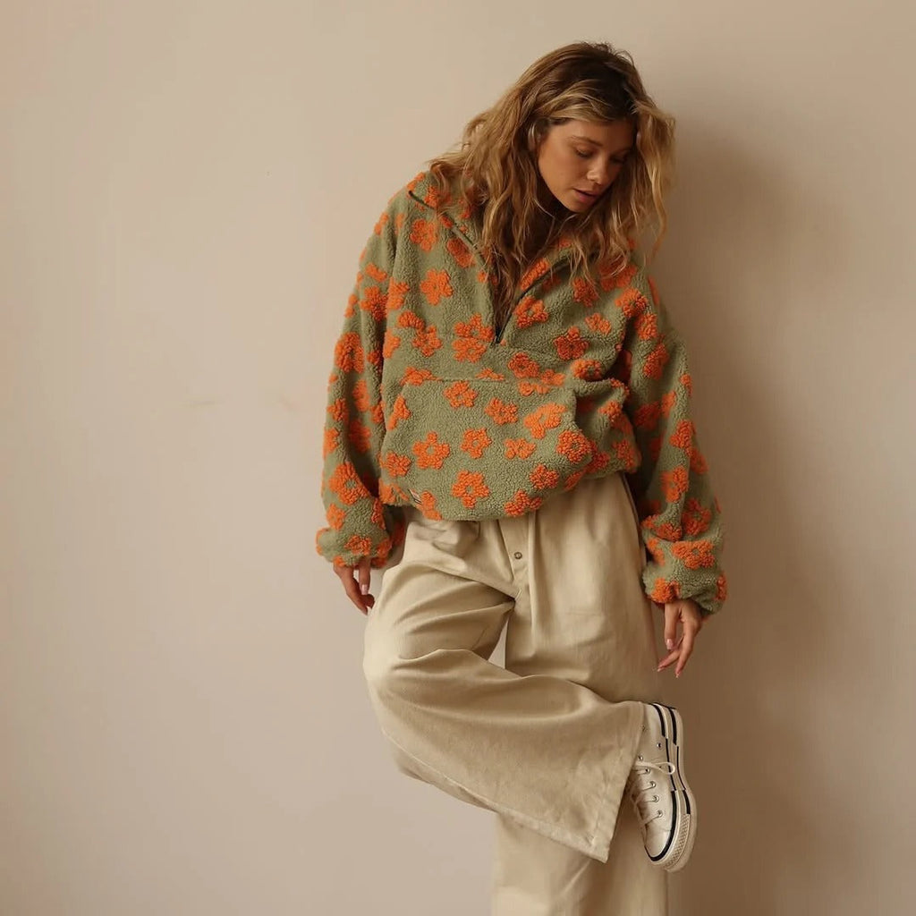 Oversized Damenjacke mit floralem Muster und kurzem Reißverschluss | A&Z - 6 - Atelier-Zofia