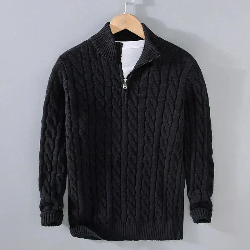 Stylischer Herrenpullover mit Zopfstrick und Reißverschluss | A&Z - 2 - Atelier-Zofia