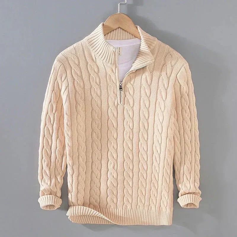 Stylischer Herrenpullover mit Zopfstrick und Reißverschluss | A&Z - 1 - Atelier-Zofia