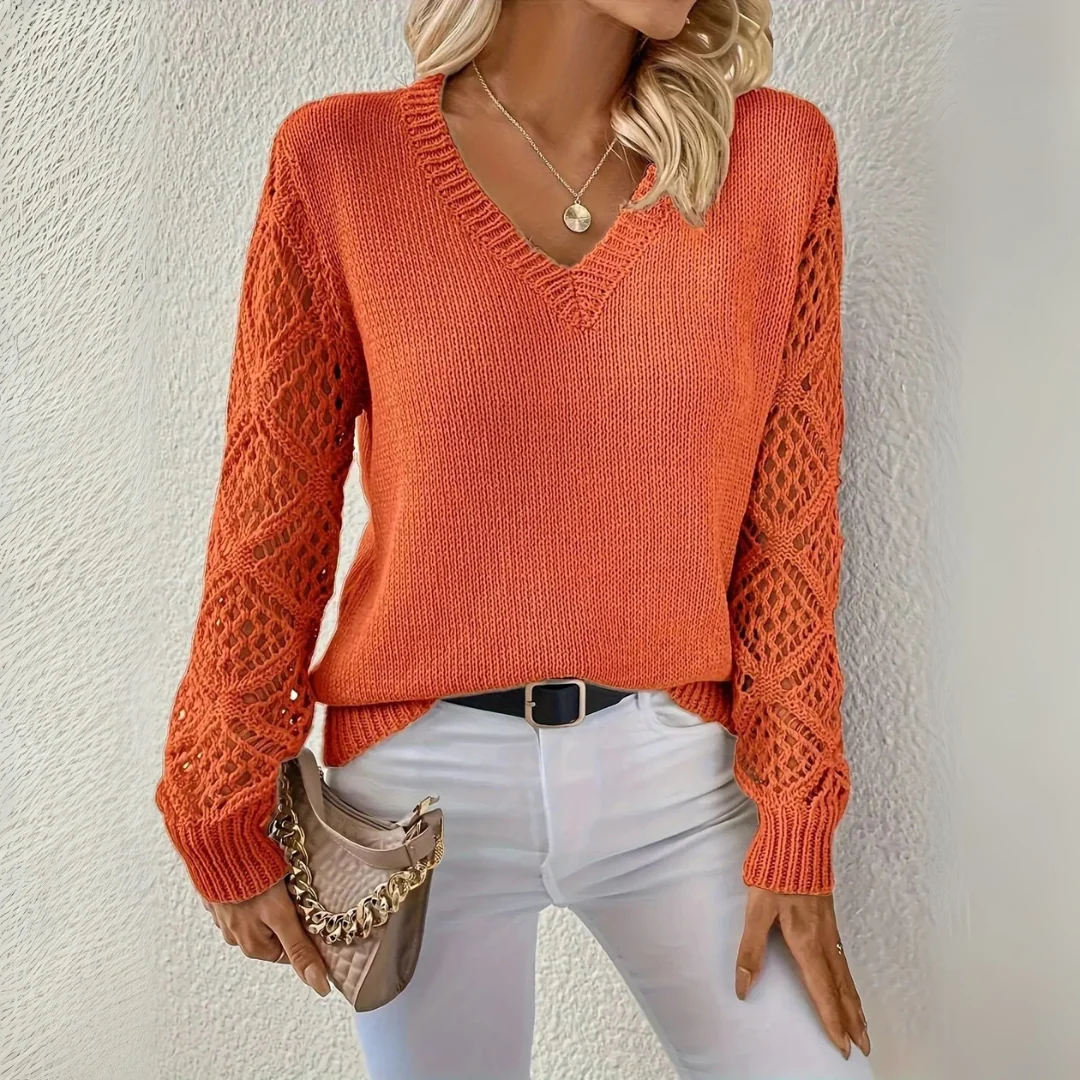 Pullover Damen mit V-Ausschnitt und strukturierten Ärmeln | A&Z - 3 - Atelier-Zofia