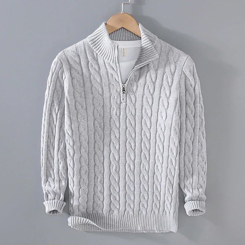 Stylischer Herrenpullover mit Zopfstrick und Reißverschluss | A&Z - 3 - Atelier-Zofia