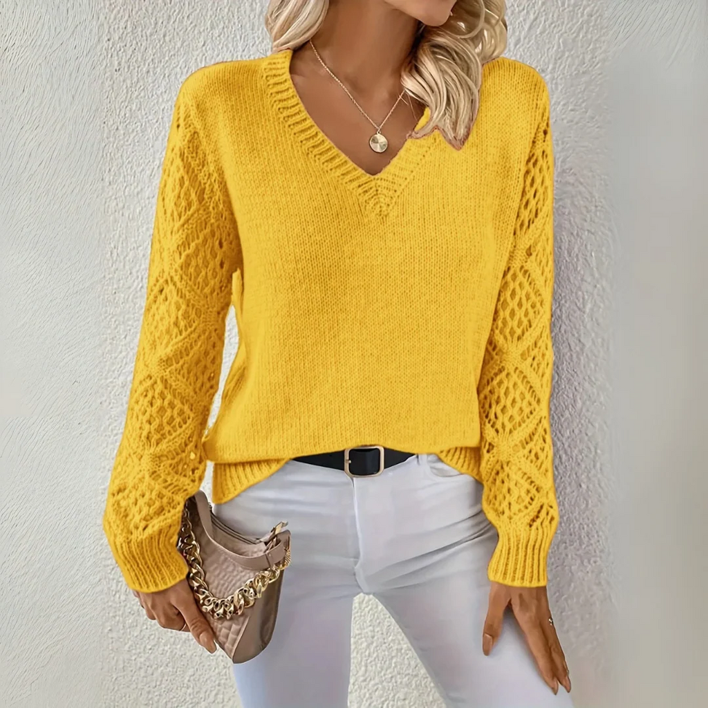 Pullover Damen mit V-Ausschnitt und strukturierten Ärmeln | A&Z - 4 - Atelier-Zofia