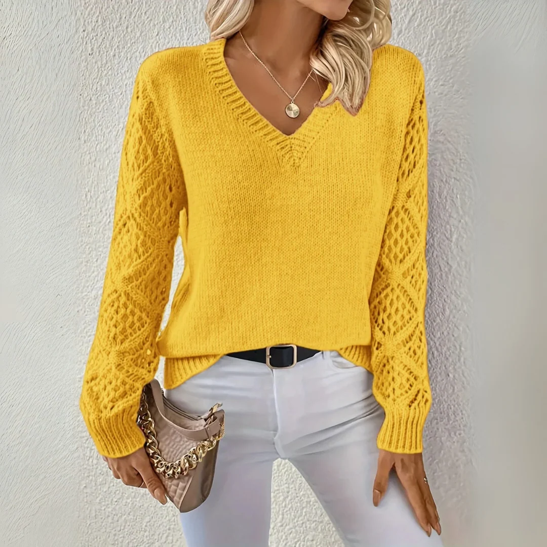 Pullover Damen mit V-Ausschnitt und strukturierten Ärmeln | A&Z - 4 - Atelier-Zofia