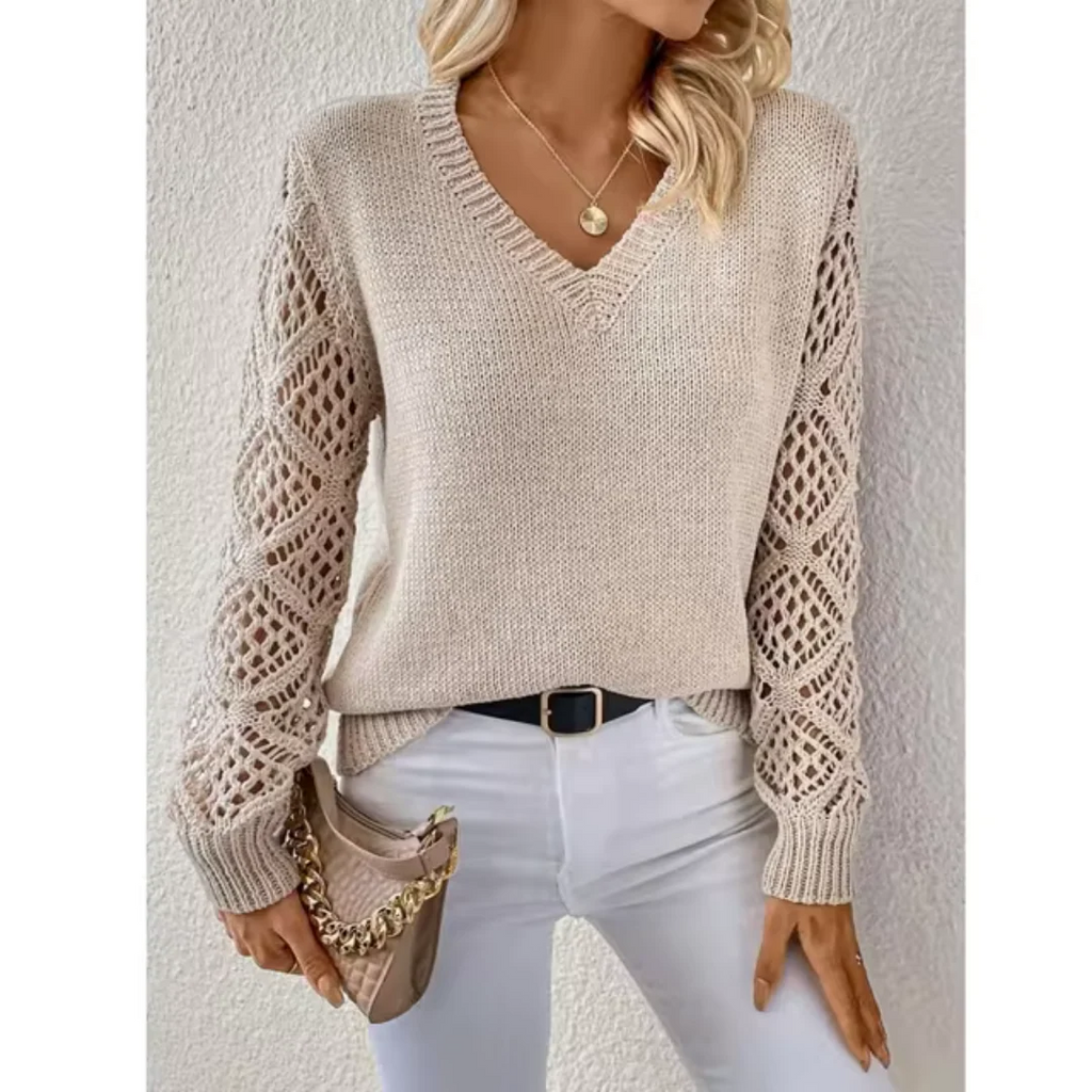 Pullover Damen mit V-Ausschnitt und strukturierten Ärmeln | A&Z - 8 - Atelier-Zofia