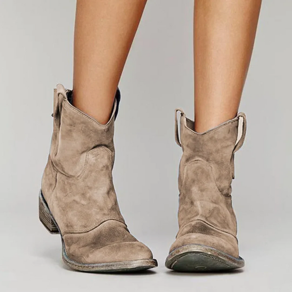 Damen Boots im Used-Look mit Blockabsatz und seitlichen Schlaufen | A&Z - 1 - Atelier-Zofia