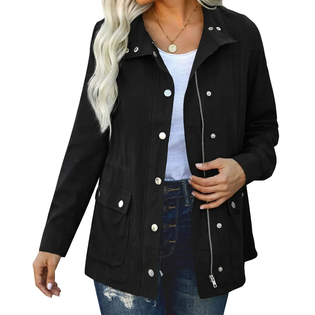 Damen Utility-Jacke im lässigen Stil mit Druckknopfverschluss | A&Z - 1 - Atelier-Zofia