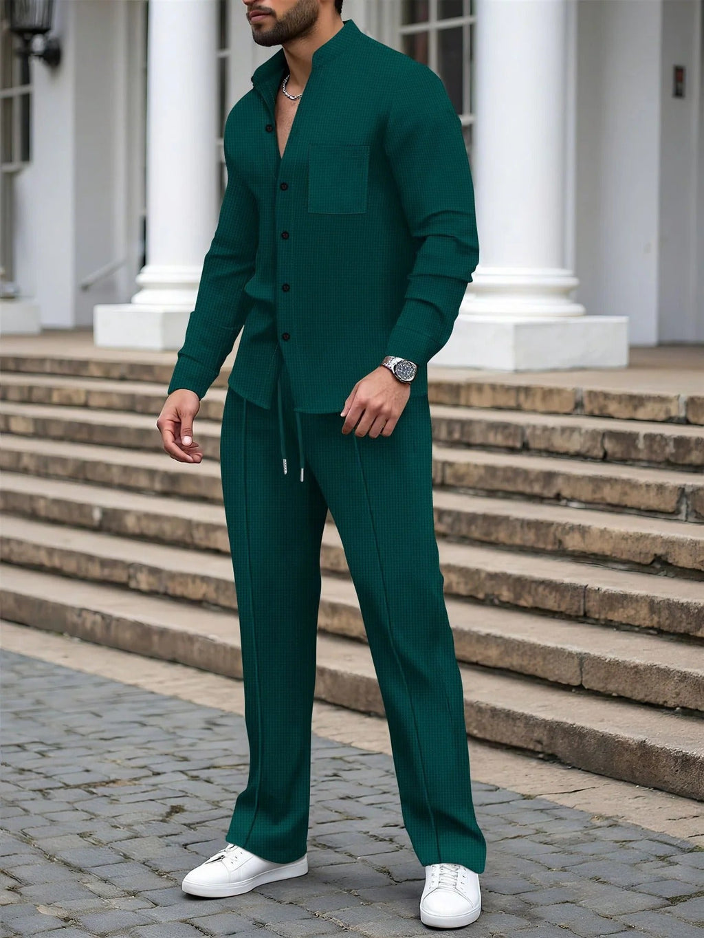 Zweiteiliges Ensemble Herren mit Knopfverschluss und lockerer Passform | A&Z - 5 - Atelier-Zofia