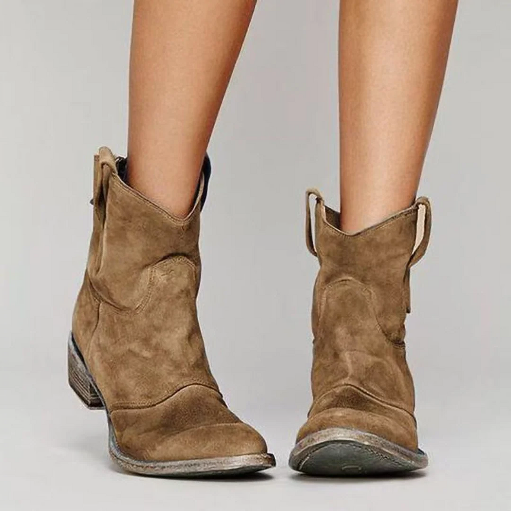Damen Boots im Used-Look mit Blockabsatz und seitlichen Schlaufen | A&Z - 2 - Atelier-Zofia