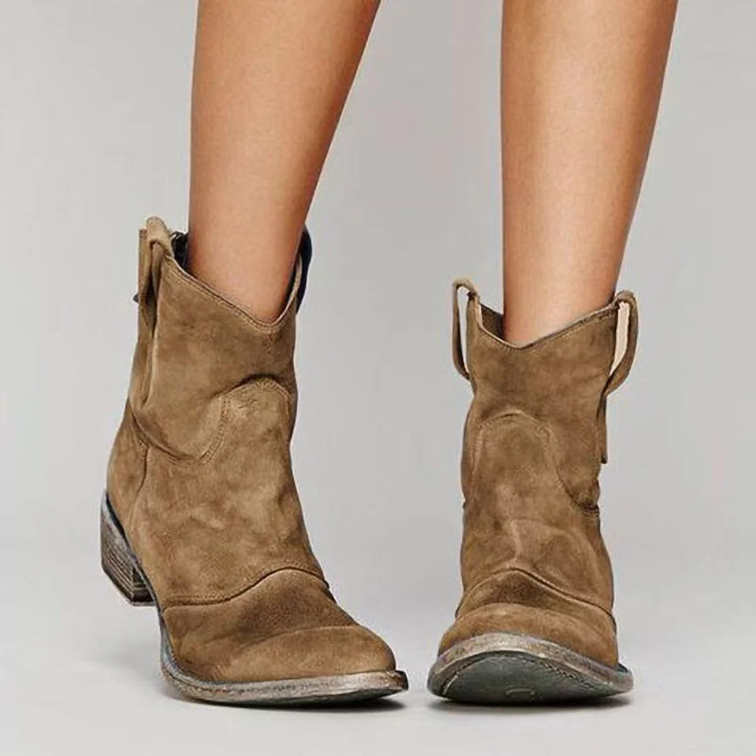 Damen Boots im Used-Look mit Blockabsatz und seitlichen Schlaufen | A&Z - 2 - Atelier-Zofia