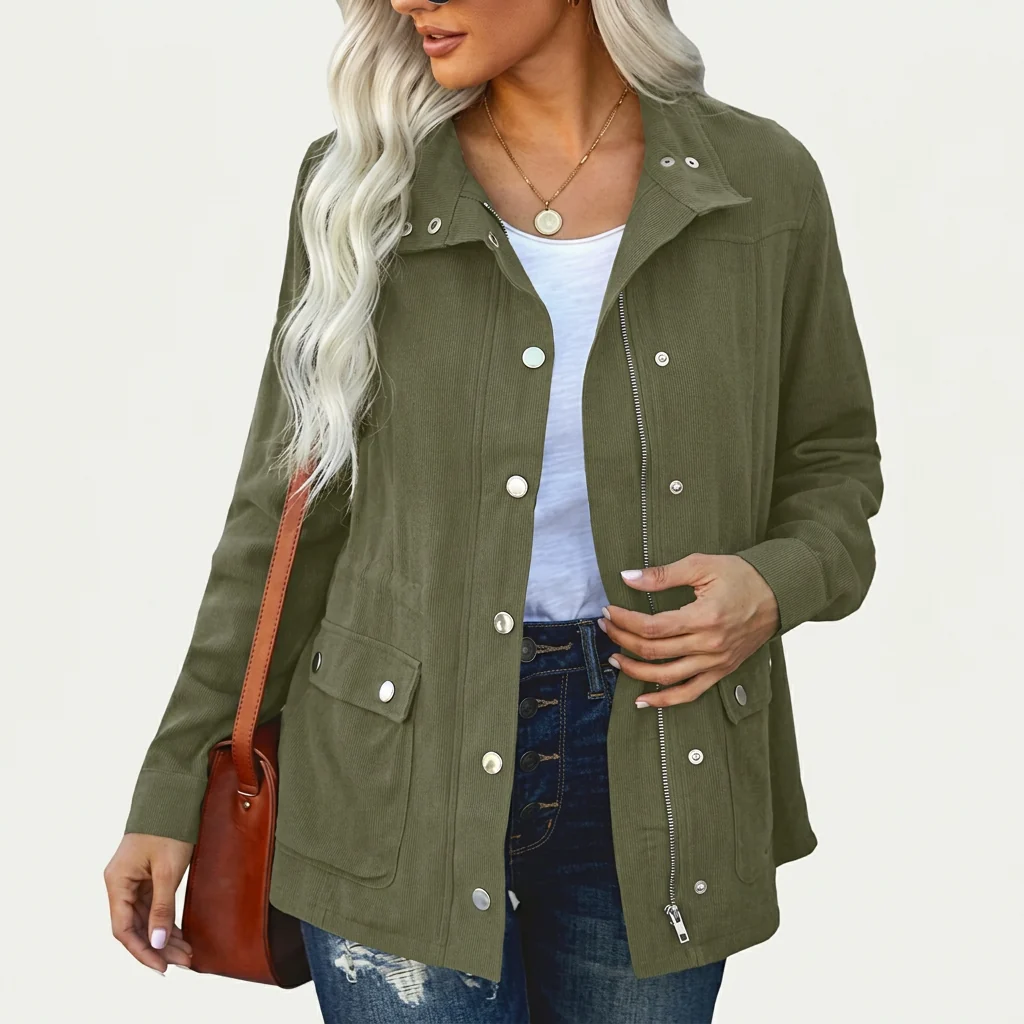 Damen Utility-Jacke im lässigen Stil mit Druckknopfverschluss | A&Z - 2 - Atelier-Zofia