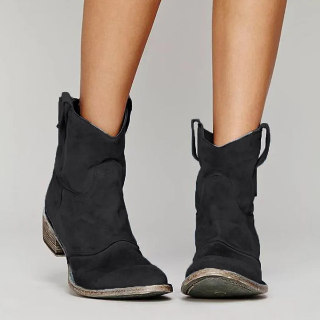 Damen Boots im Used-Look mit Blockabsatz und seitlichen Schlaufen | A&Z - 3 - Atelier-Zofia