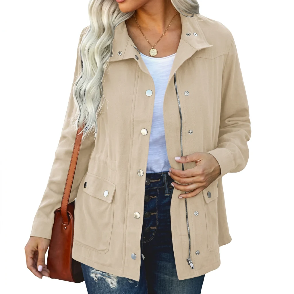 Damen Utility-Jacke im lässigen Stil mit Druckknopfverschluss | A&Z - 3 - Atelier-Zofia