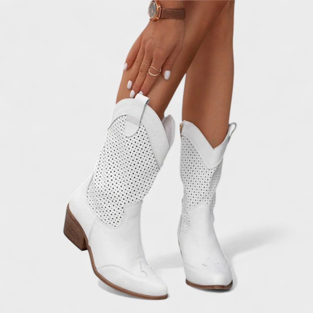 Damen Stiefel im Western-Stil mit Blockabsatz und durchbrochenem Design | A&Z - 3 - Atelier-Zofia