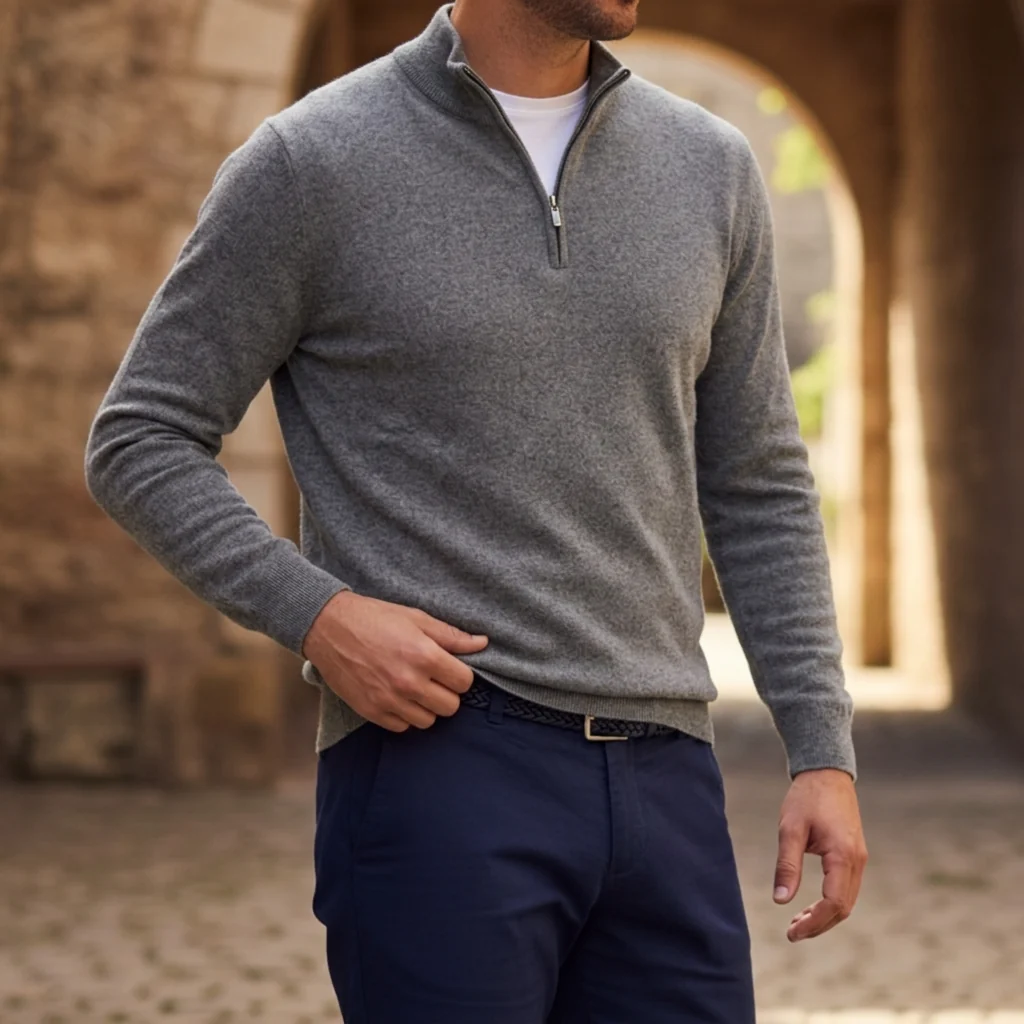 Pullover Herren mit Reißverschluss und strukturierter Optik | A&Z - 3 - Atelier-Zofia