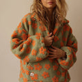 Oversized Damenjacke mit floralem Muster und kurzem Reißverschluss | A&Z - 1 - Atelier-Zofia