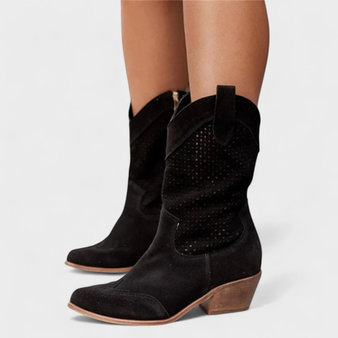 Damen Stiefel im Western-Stil mit Blockabsatz und durchbrochenem Design | A&Z - 4 - Atelier-Zofia