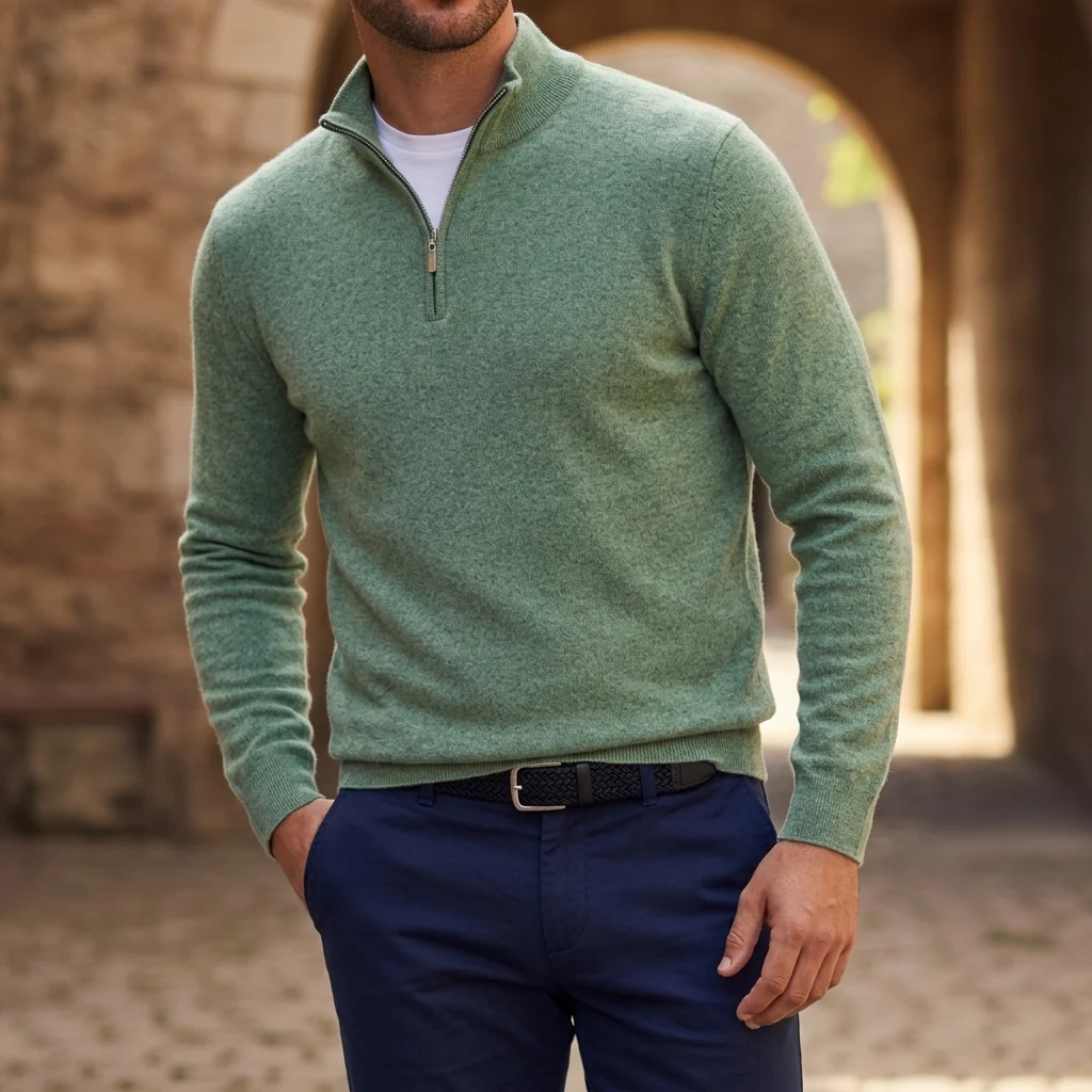 Pullover Herren mit Reißverschluss und strukturierter Optik | A&Z - 1 - Atelier-Zofia