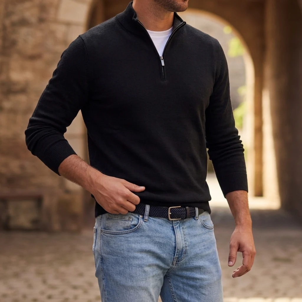 Pullover Herren mit Reißverschluss und strukturierter Optik | A&Z - 2 - Atelier-Zofia