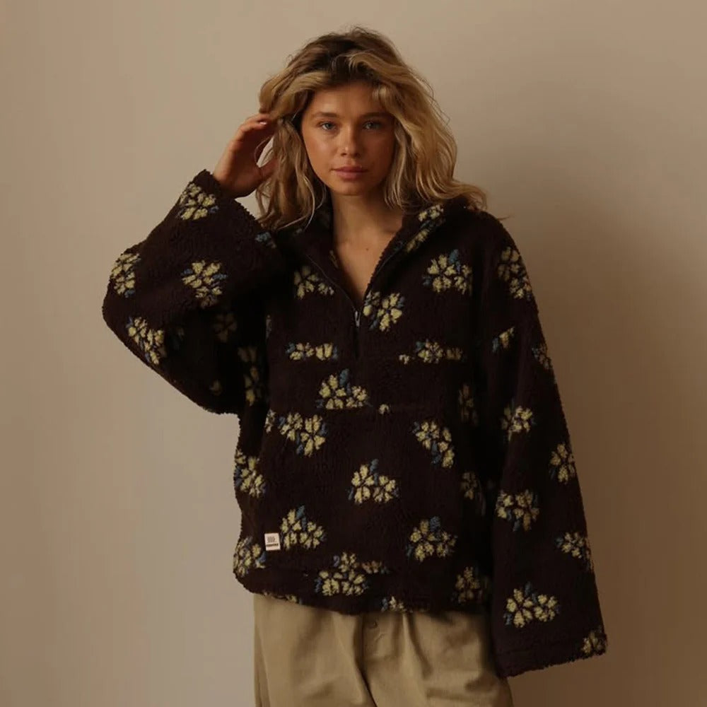 Oversized Damenjacke mit floralem Muster und kurzem Reißverschluss | A&Z - 4 - Atelier-Zofia