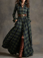 Helena – Kariertes Maxi-Hemdkleid
