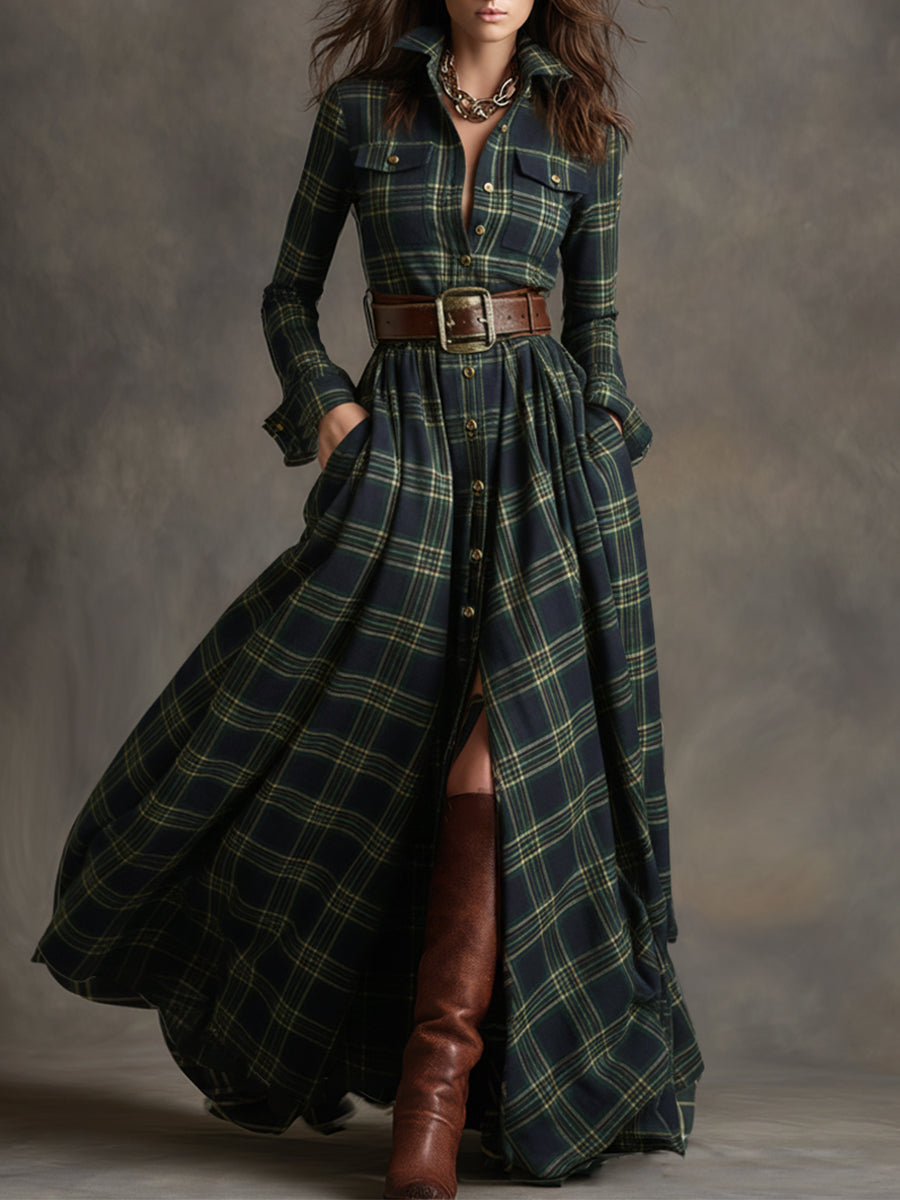 Helena – Kariertes Maxi-Hemdkleid