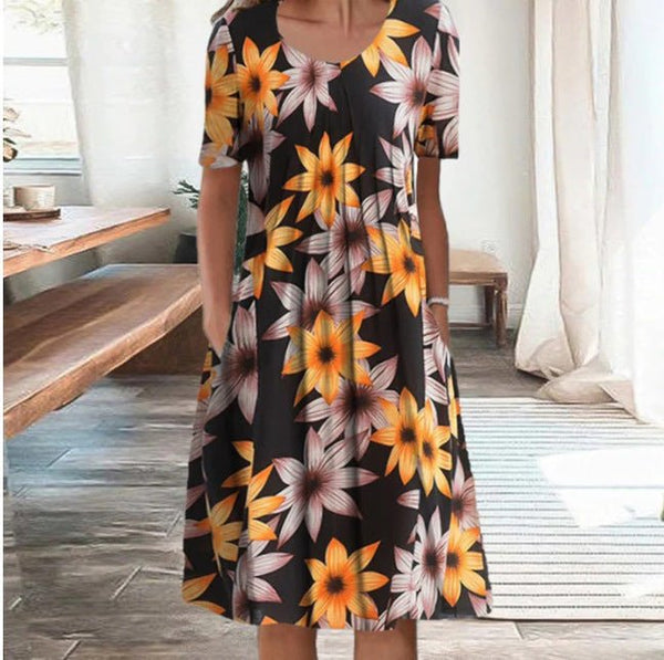 Lily – Stilvolles und lässiges Damenkleid mit floralem Muster und Taschen