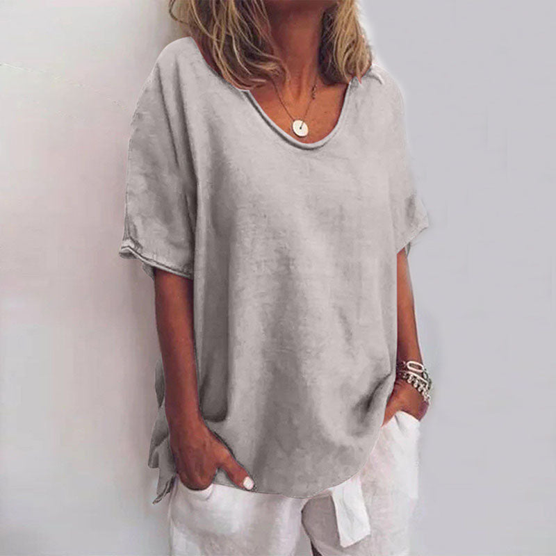 Mia – Classic Loose Fit Blouse for Women Short Sleeve - Image 1