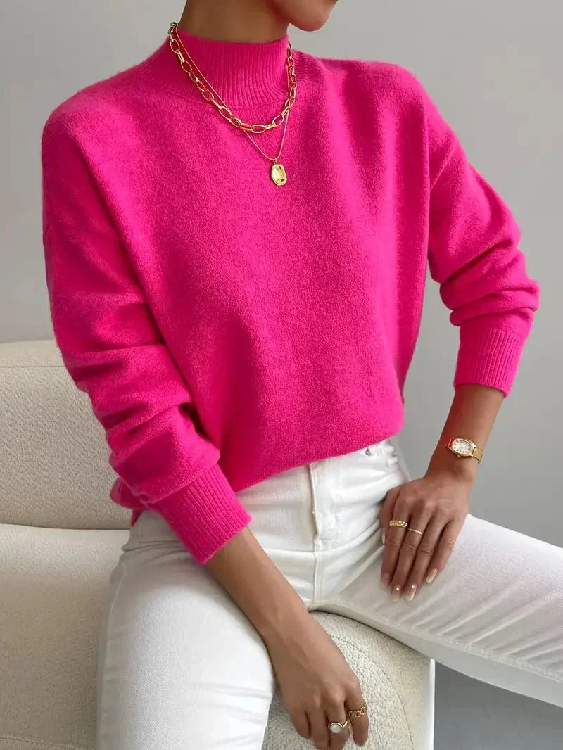 Élodie – Damen Feinstrick Pullover mit Stehkragen