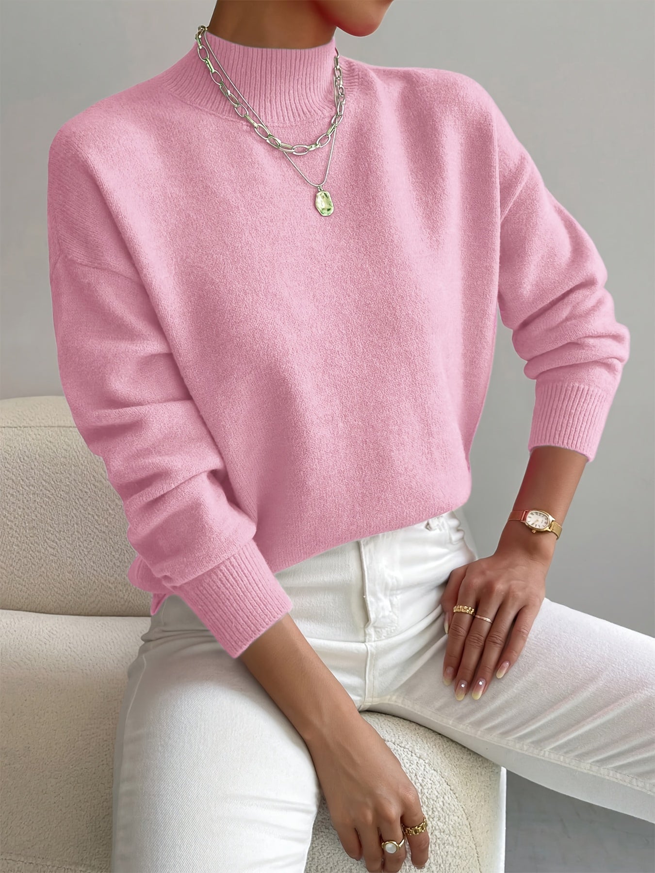 Élodie – Damen Feinstrick Pullover mit Stehkragen