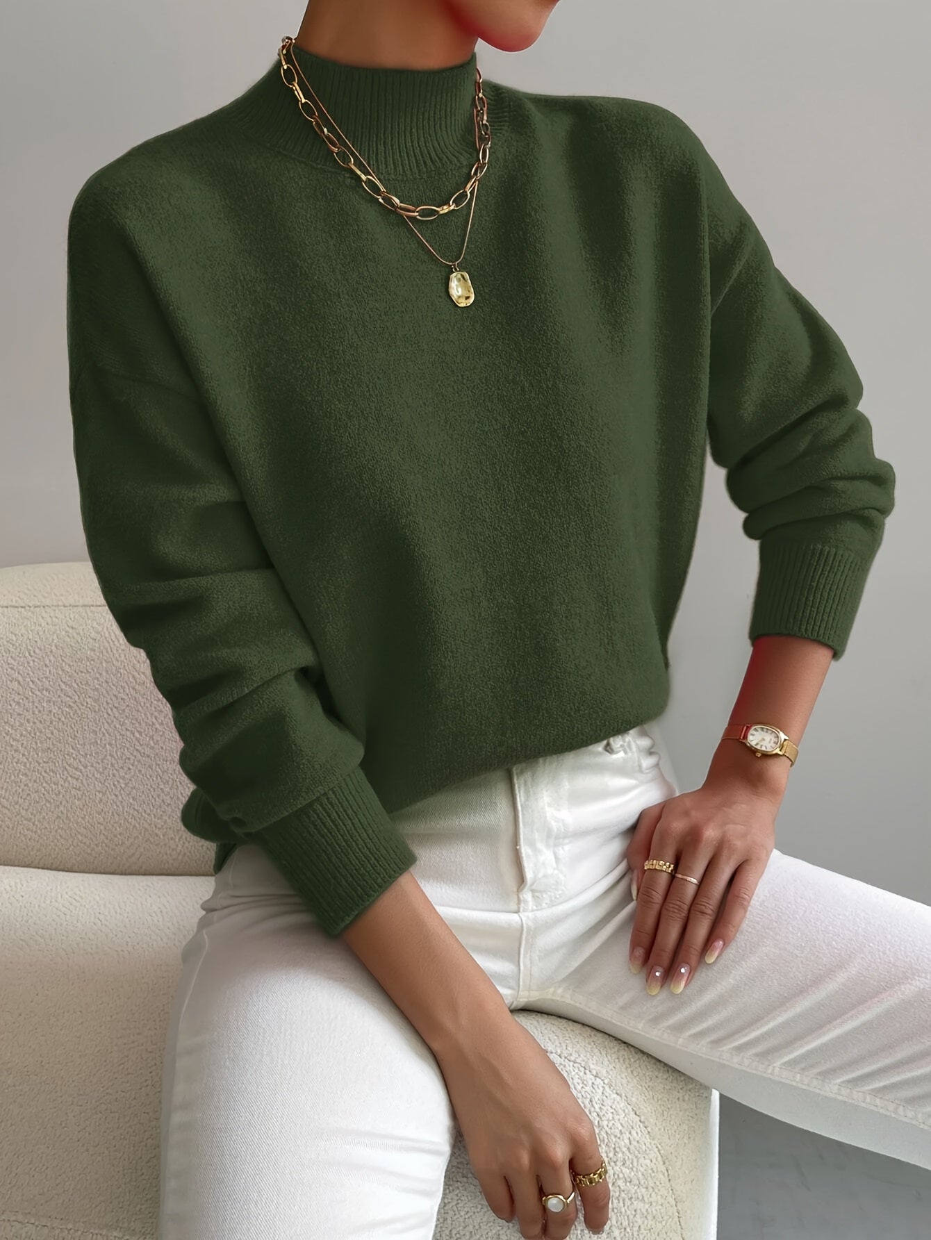 Élodie – Damen Feinstrick Pullover mit Stehkragen