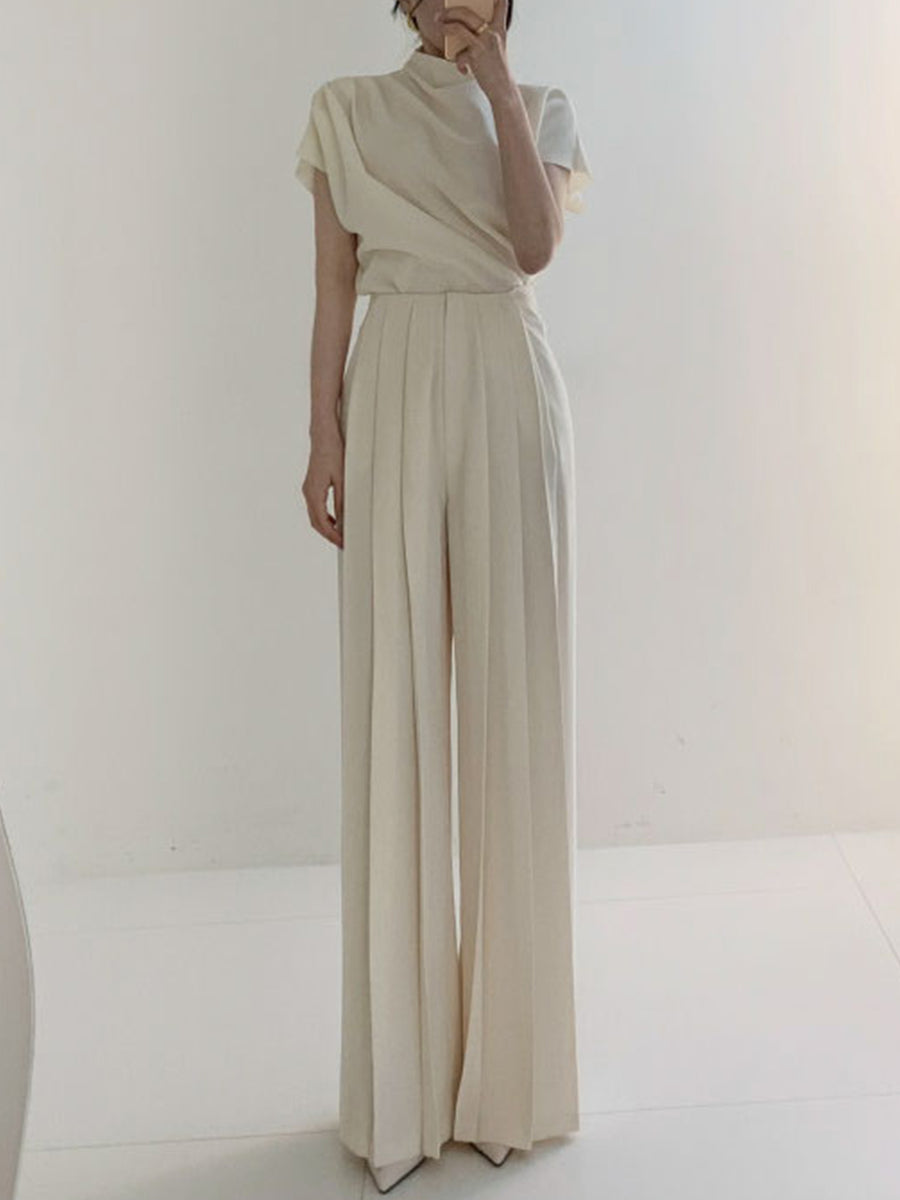 Nicole – Elegant High-Waisted Wide-Leg Pleated Trousers for Women - Image 2
