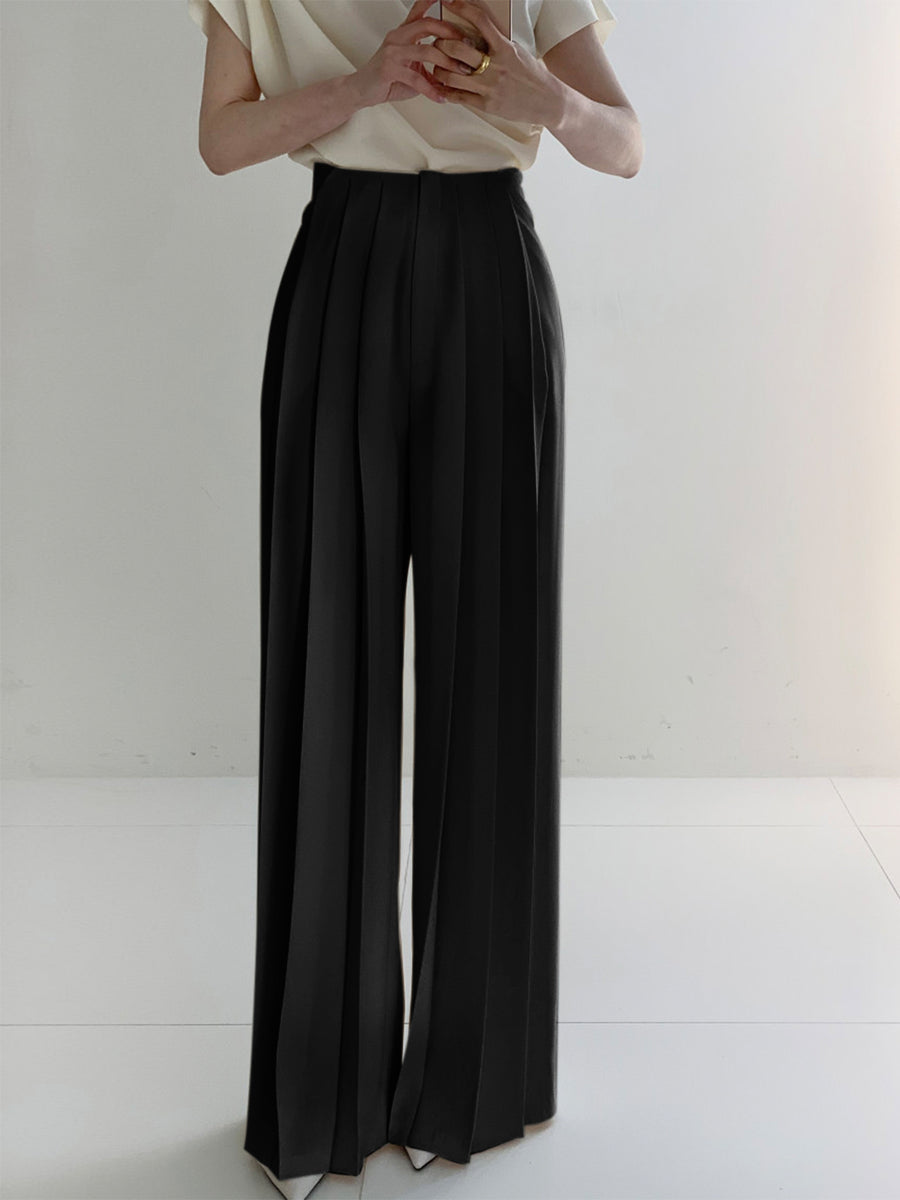 Nicole – Elegant High-Waisted Wide-Leg Pleated Trousers for Women - Image 8