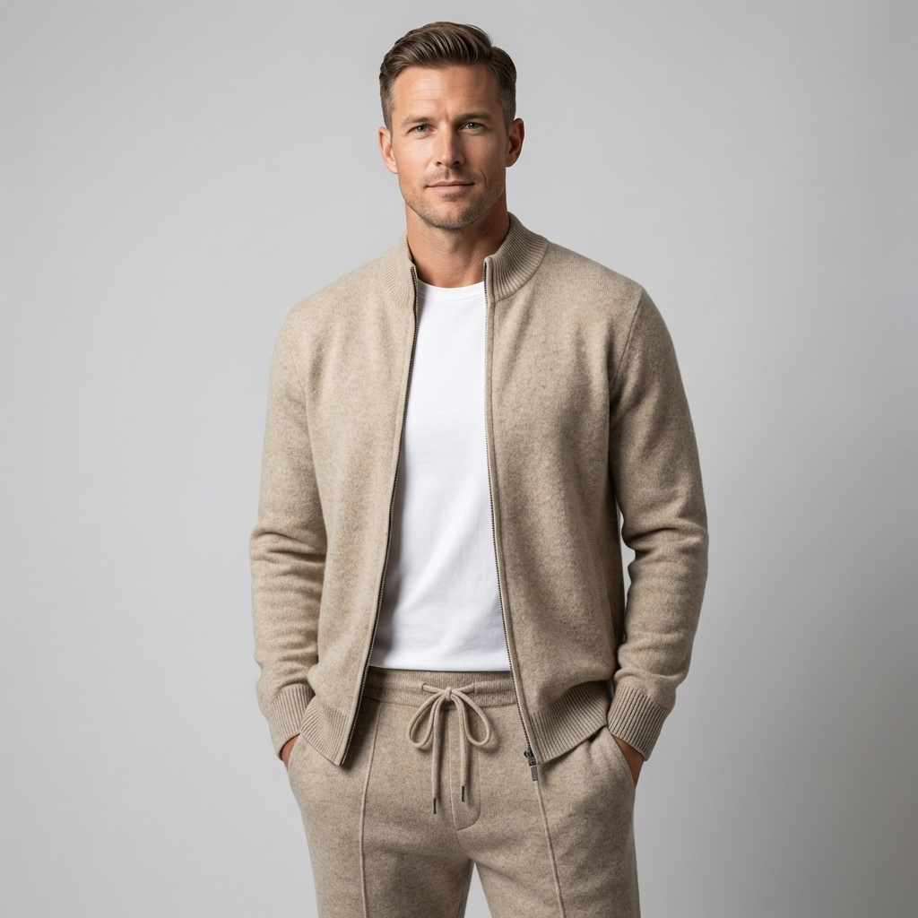 Damen Jogginganzug: Elegante Strickjacke und bequeme Hose mit Kordelzug - J&B - 11 - Atelier-Zofia