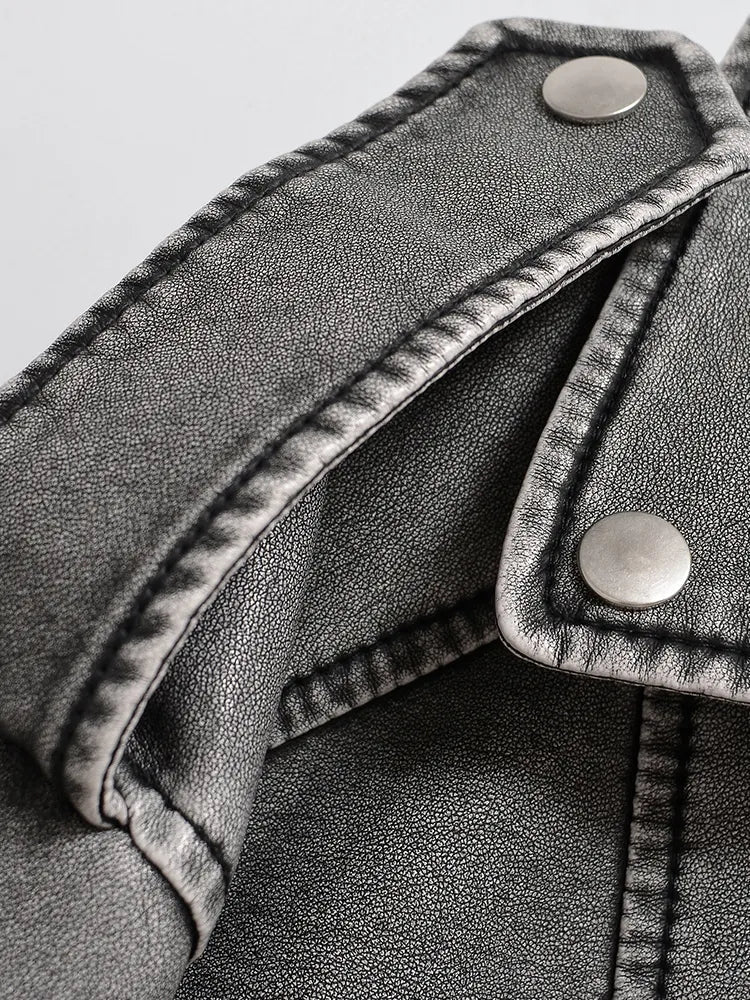 Modische Damen-Motorradjacke mit tailliertem Gürtel - 3 - Atelier-Zofia