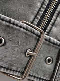 Modische Damen-Motorradjacke mit tailliertem Gürtel - 5 - Atelier-Zofia