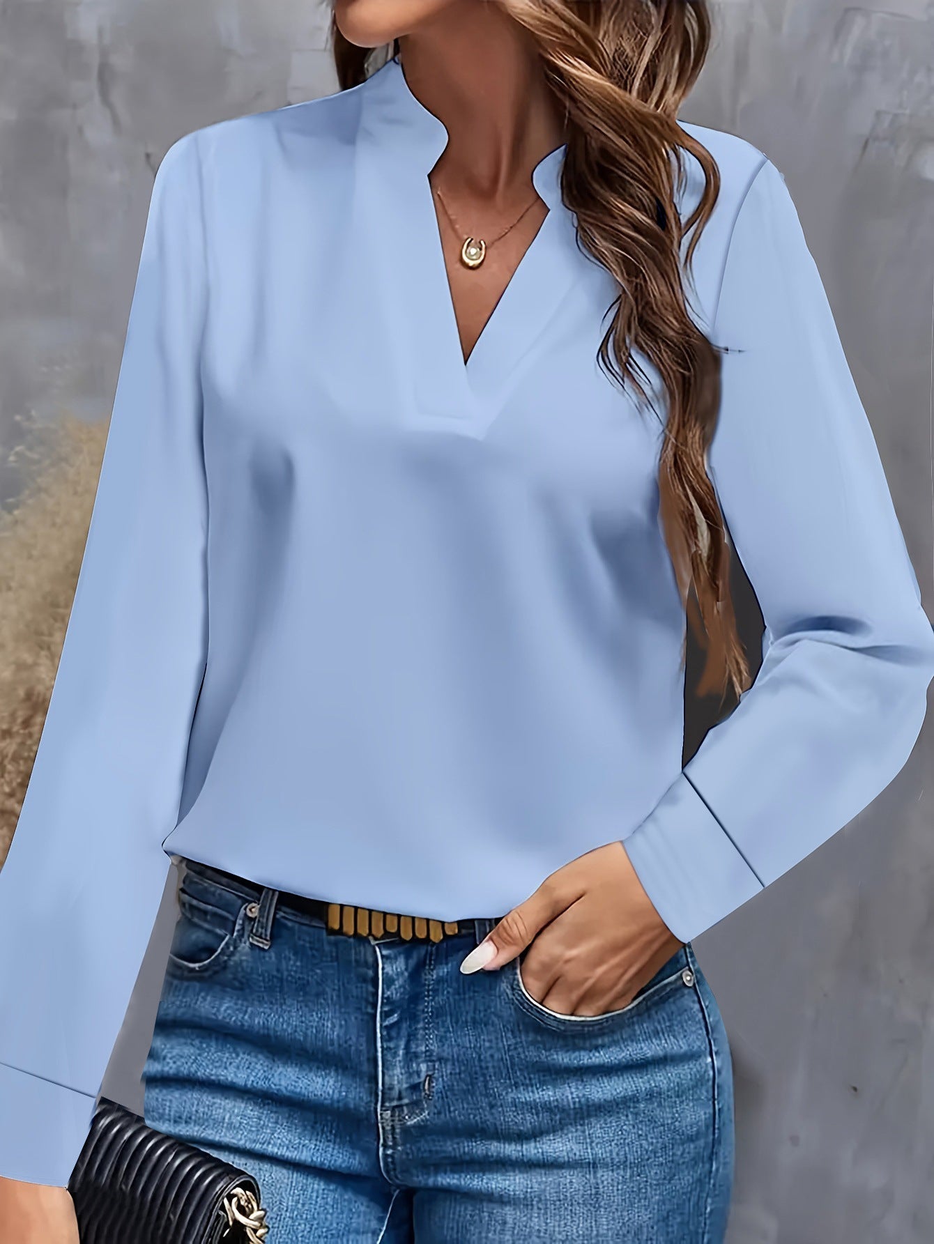 Anna – Damen Langarm V-Ausschnitt Bluse